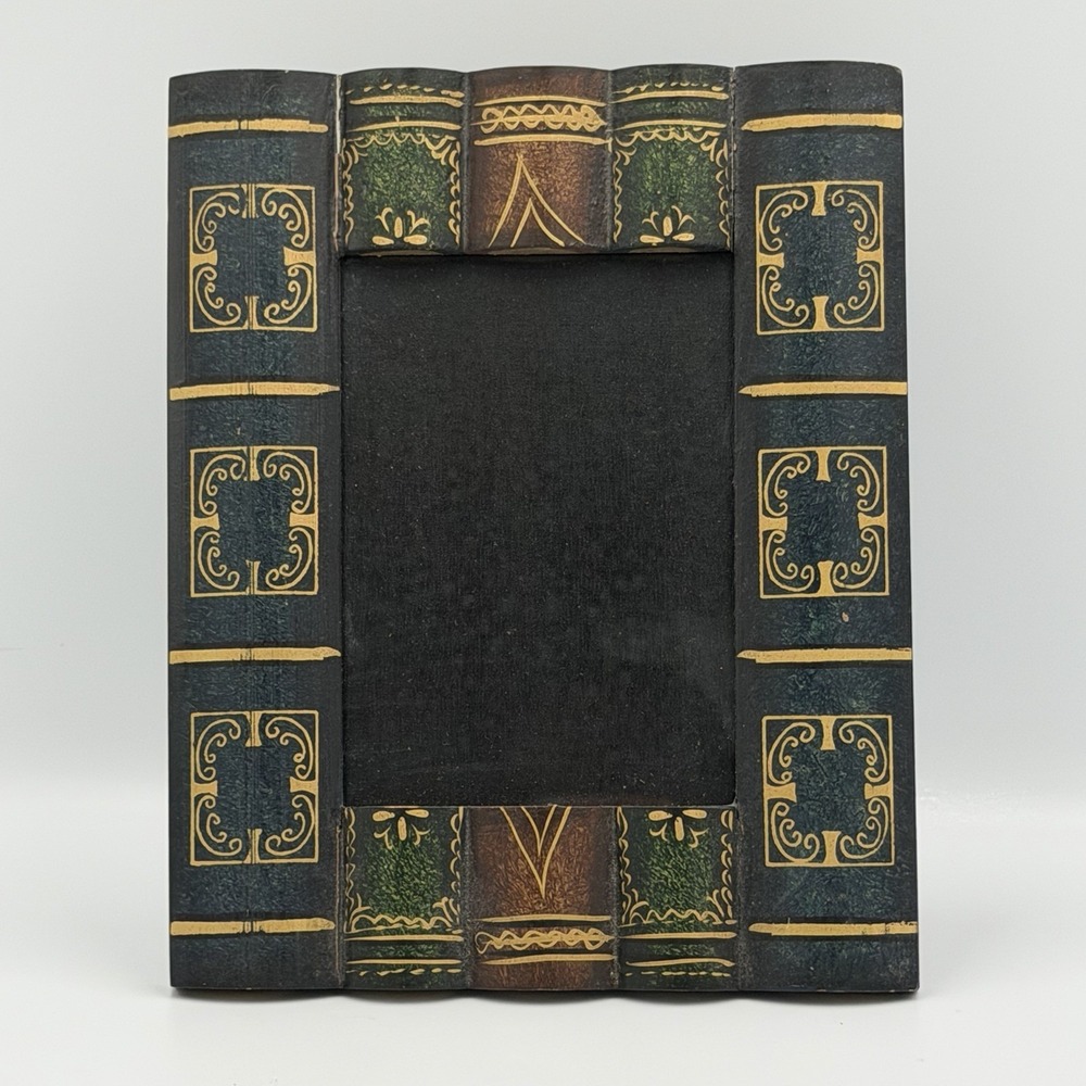 Dark Academia‎ Book Stack Frame 3.5x5 Library Decor Gold Green Study Desk Office